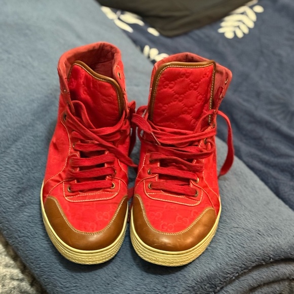 Gucci Red Nylon Guccisima Hightop Shoes - Picture 3 of 4